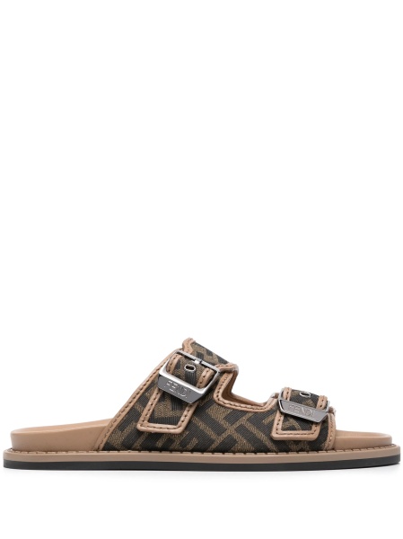 Sandale Fendi maro din piele si material textil