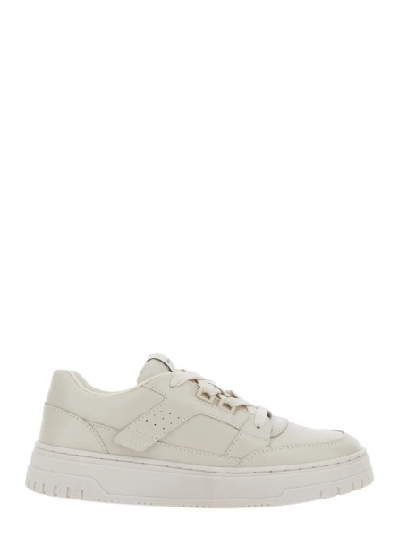 Sneakers Beige Low Top Sneakers with Logo Patch on the Tongue in Leather Boy
