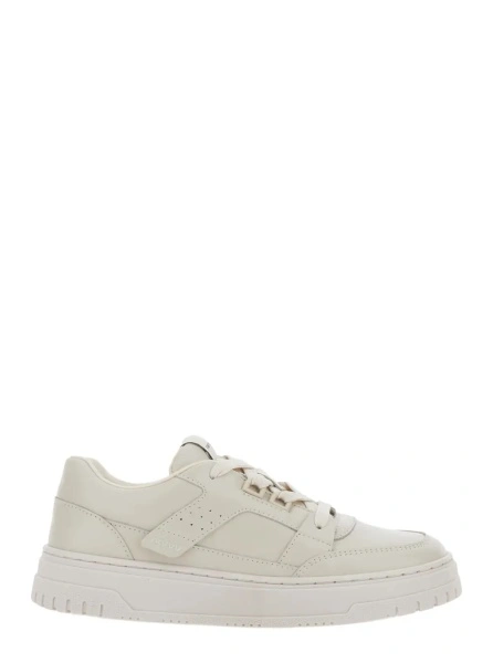 Sneakers Beige Low Top Sneakers with Logo Patch on the Tongue in Leather Boy