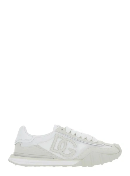 Sneakers Dolce & Gabbana albi din piele intoarsa si plasa