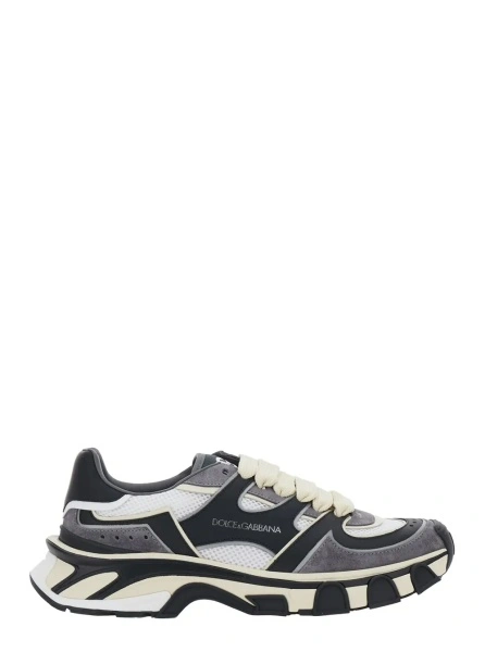 Sneakers Dolce & Gabbana albi din piele si piele intoarsa