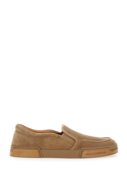 Sneakers Dolce & Gabbana 'Portofino' maro din piele intoarsa