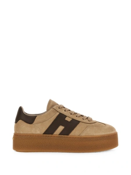 Sneakers Hogan neutri din piele intoarsa si piele