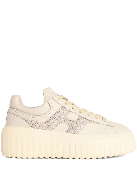 Sneakers Hogan neutri din piele si sclipici