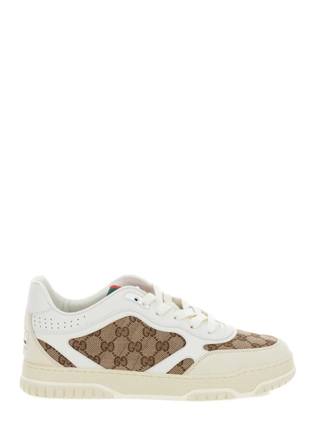 Sneakers Low Sneakers 'Re-Web' with GG Logo in Leather and Tech Fabric Beige Men