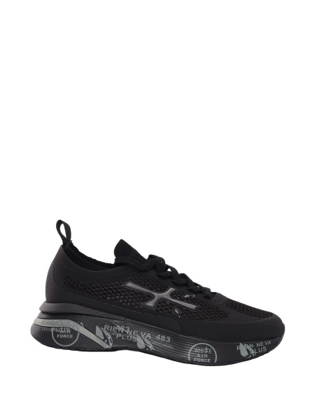 Sneakers Premiata negri din piele intoarsa si plasa