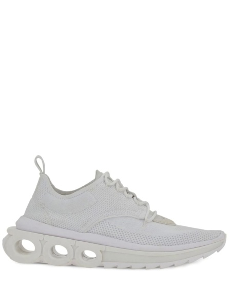 Sneakers Salvatore Ferragamo gancini albi din material textil si piele