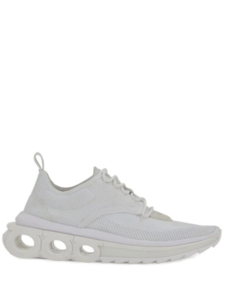 Sneakers Salvatore Ferragamo gancini albi din material textil si piele