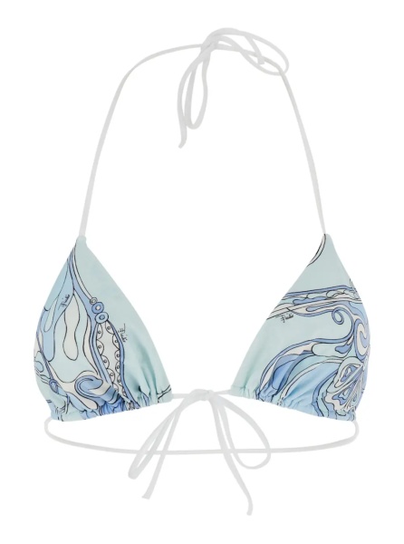 Sutiene Light Blue Bikini Top with Triangular Design and All-Over Orchidea Print in Stretch Tech Fabric for Women