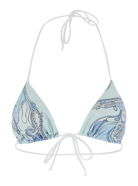 Sutiene Light Blue Bikini Top with Triangular Design and All-Over Orchidea Print in Stretch Tech Fabric for Women