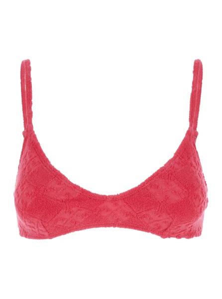Sutiene 'Terry' Pink Bikini Top with Adjustable Spaghetti Straps and All-Over Logo Embroidery in Cotton Blend Stretch Woman