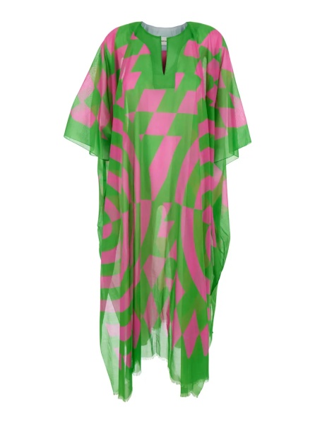 Tinute Multicolor Caftan with V-Neck and All-Over Geometric motif in fabric woman