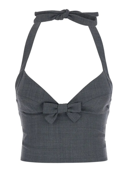 Topuri Grey Top with knot detail on the front in wool and fabric Blend woman