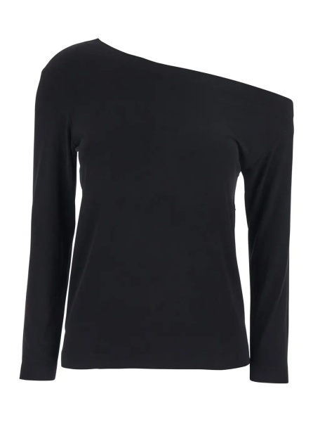 Topuri Top with Off Shoulder Design in Black Tech Fabric for Women