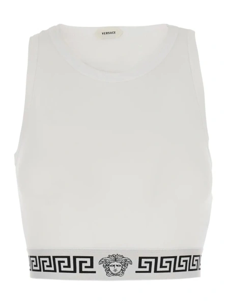Topuri White Top with elasticized design and logo band in Cotton Women