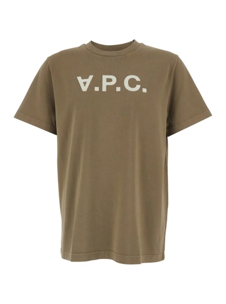 Tricou A.P.C. Brown Crew Neck T-Shirt with Logo Lettering on the Front in Cotton for Men