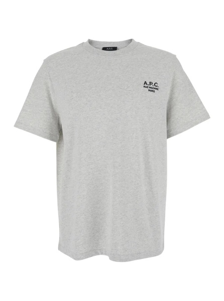 Tricou A.P.C. Grey Crew Neck T-Shirt with Embroidered Logo on Front in Cotton Woman