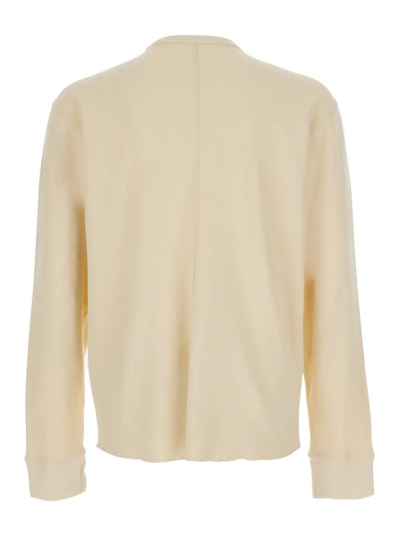 Tricou Beige Crew Neck T-Shirt with Long Sleeves in Cotton for Men
