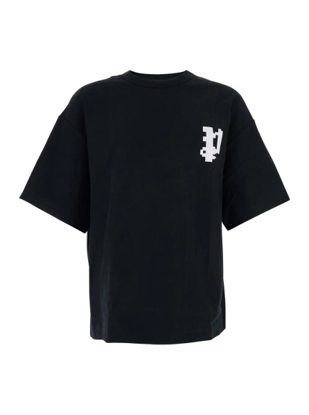 Tricou Black Crewneck T-Shirt with Logo on Front and Rear in Cotton Man