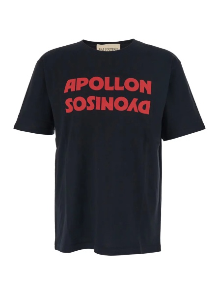 Tricou Black Crewneck T-Shirt with Print on the Front in Cotton Man