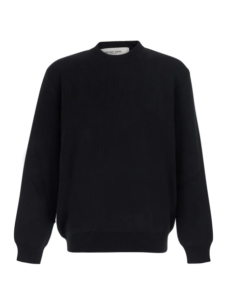 Tricou Black Long-Sleeve Crew Neck T-Shirt with Logo Lettering on the Back in Cotton Blend Men