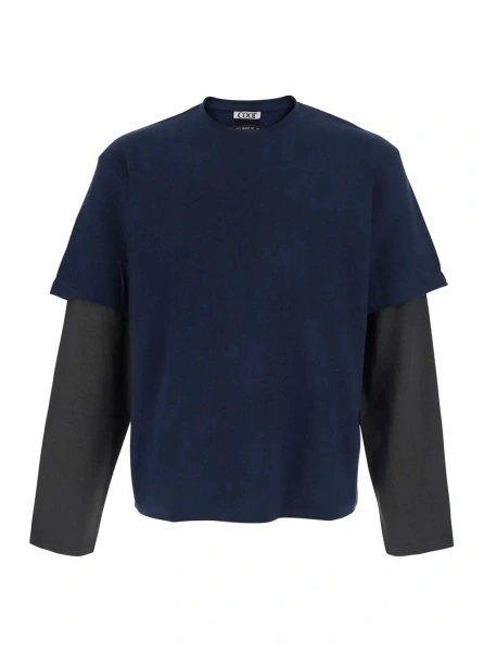 Tricou Blue Crew-neck T-shirt with layered design in cotton blend for men
