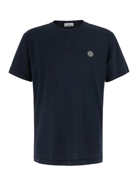 Tricou Blue Crew neck T-shirt with logo patch on the front in cotton for men