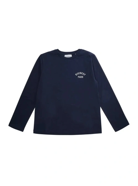 Tricou Blue Long sleeve T-shirt with logo lettering on the front in cotton Boy