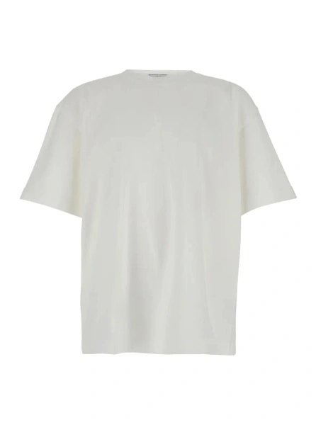 Tricou Bottega Veneta alb din bumbac cu broderie pe piept