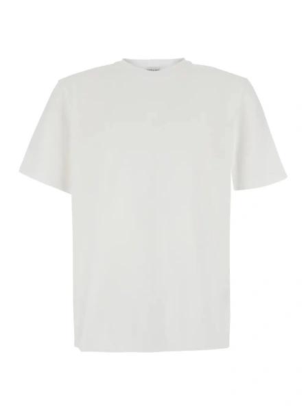 Tricou Bottega Veneta alb din bumbac si jerse