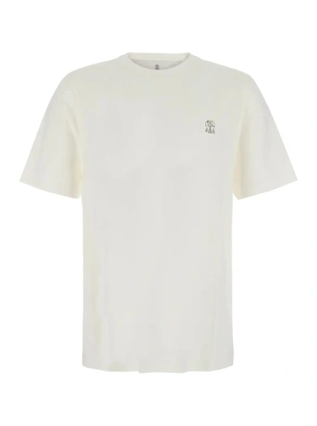 Tricou Brunello Cucinelli alb din bumbac