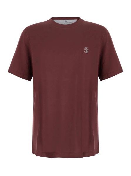 Tricou burgundy T-shirt with printed logo on the chest in cotton for men