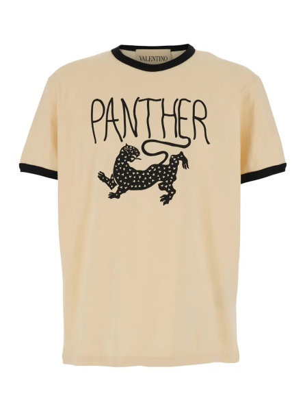 Tricou Crew Neck T-Shirt with Front Print in Beige Cotton for Men