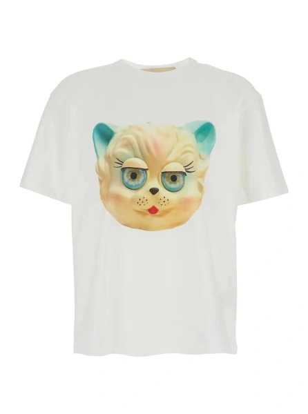 Tricou Crew Neck T-shirt with Print and Maxi Slogan on the Back in White Cotton for Men