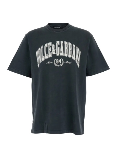 Tricou Dark Grey Crewneck T-Shirt with Logo Lettering Print on the Front in Cotton Man