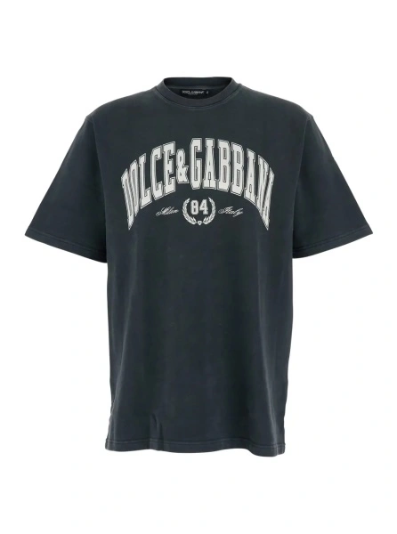 Tricou Dark Grey Crewneck T-Shirt with Logo Lettering Print on the Front in Cotton Man