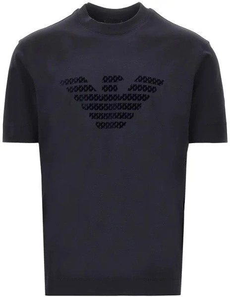 Tricou Emporio Armani albastru din lyocell si bumbac