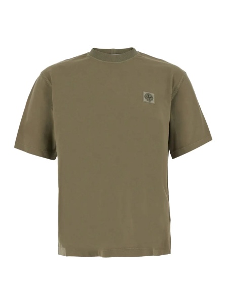 Tricou Green Crew neck T-shirt with logo patch on the front in cotton for men