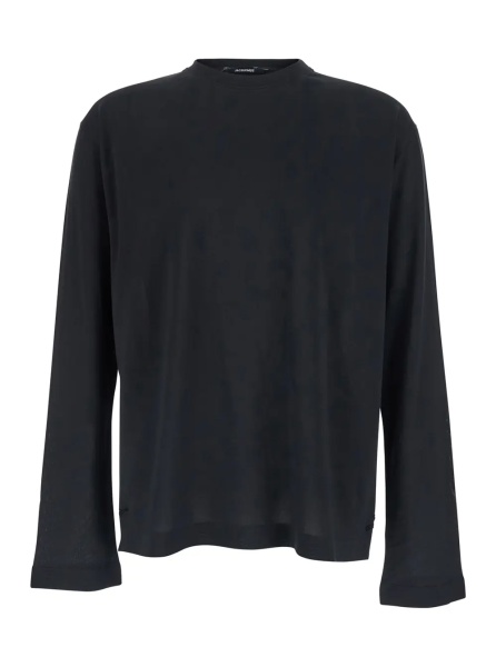 Tricou 'Le T-Shirt Rond Carre' Black Crew Neck T-Shirt with Long Sleeves in Tech Fabric for Men