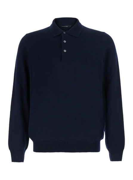 Tricou Polo Blue Sweater with Polo Style Collar in Wool Blend for Men
