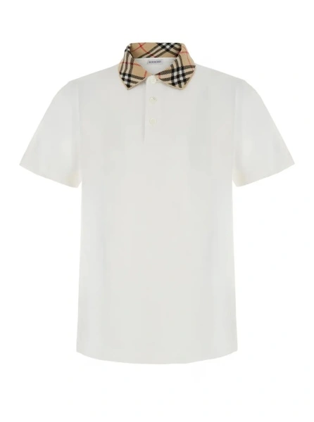 Tricou polo Burberry alb din bumbac 'EVAN'