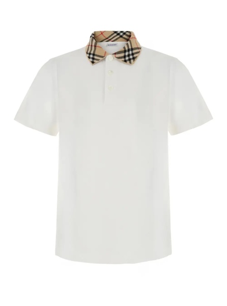 Tricou Polo 'EVAN' white Polo Shirt with Check motif collar in cotton for men