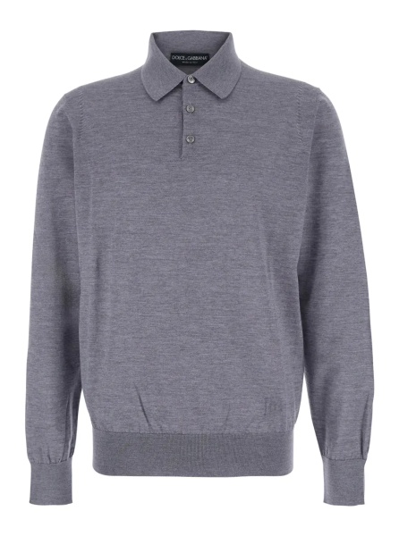 Tricou Polo Grey Polo Shirt with Classic Collar and Tonal Logo Embroidery on the Front in Wool Man