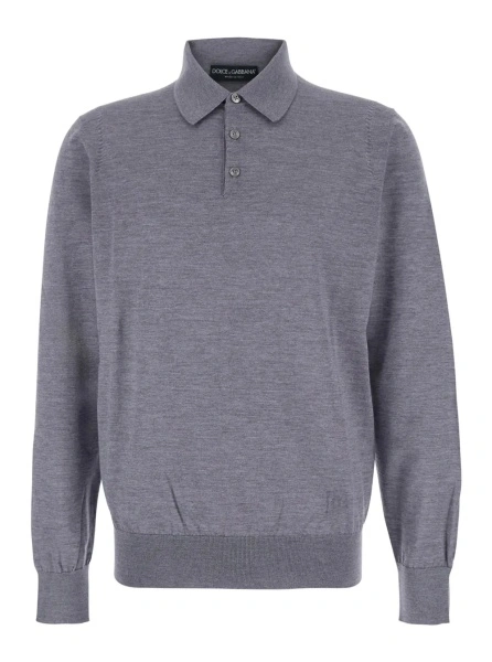 Tricou Polo Grey Polo Shirt with Classic Collar and Tonal Logo Embroidery on the Front in Wool Man