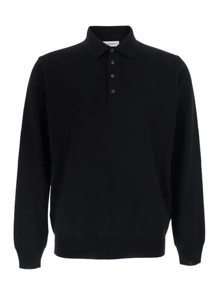 Tricou polo Kangra negru din lana merinos