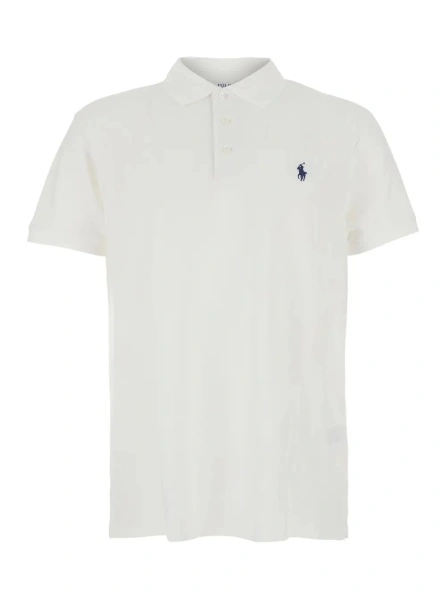 Tricou polo Ralph Lauren alb din bumbac 'Custom Fit'