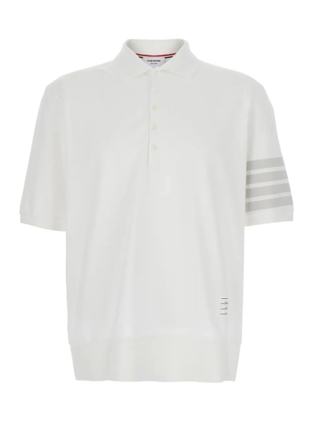 Tricou polo Thom Browne alb din bumbac