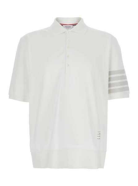 Tricou Polo White Polo with Classic Collar and 4-Bar Detail on Sleeve in Cotton for Men
