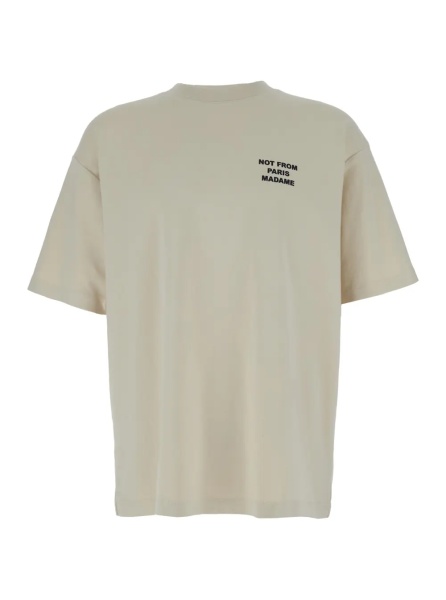 Tricou T-Shirt 'Le T-Shirt Slogan' Crew Neck with Slogan Print on Front and Back in Beige Cotton for Men