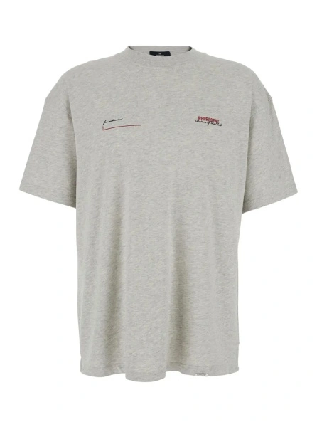 Tricou T-Shirt "Patron of the Club" Gray with Front and Back Logo Print in Men's Cotton